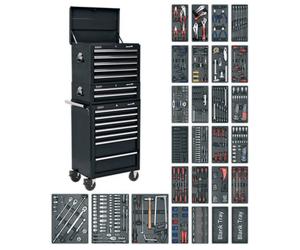 Sealey 1179 Pieces 14 Drawers Tool Chest & Rollcab Tool Kit Black Sptcombo2