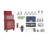 Topchest & Rollcab Combination 10 Drawer with Ball-Bearing Slides - Red & 148pc Tool Kit