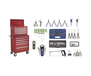 Sealey 146 Pcs 10 Drawers Topchest & Rollcab Tool Kit Garage - Red Apcombobbtk55