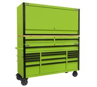 Sealey 15 Drawer 1549mm Mobile Trolley With Wooden Worktop And Hutch And 2 Drawer Riser Ap6115Becombo1