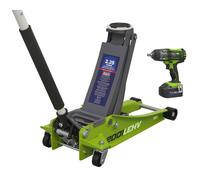 Sealey 2.2 Tonne Trolley Jack & 18V Cordless Impact Wrench Green 2001LEHVCOMBO