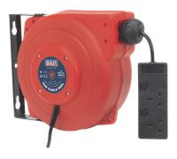 Sealey 2 Socket Wall Mount Cable Extension Reel 240v 10m