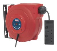 Sealey 2 Socket Wall Mount Cable Extension Reel 240v 15m