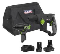 Sealey 10.8v Cordless SDS Drill and Impact Driver Kit 1 x 2ah & 1 x 4ah Li-ion Battery Charger Bag