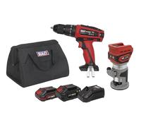 Sealey 2 x 20V SV20 Series Cordless Router & Combi Drill Kit - 2 Batteries