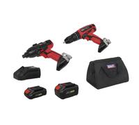 Sealey Cp20Vddcomboeu 2 X Sv20 Cordless Power Eu Tool Kit 20V Euro Plug 2 Batteries