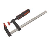 Sealey 200mm F Clamp Carbon Steel Bar Cast Iron Jaws Soft Grip Handle AK200F