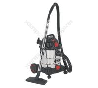 Sealey 20L Industrial Vacuum Cleaner Wet & Dry with Stainless Drum & Aut