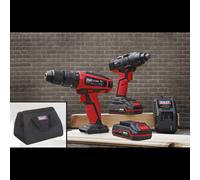 Sealey CP20VDDCOMBO 20V Cordless 13mm Hammer Drill/1/2"Sq Drive Impact Wrench Combo Kit