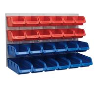 Sealey TPS132 24 Parts Storage Box/Bins/Tubs Red/Blue + Wall Panel Garage/Shed