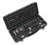 Sealey Socket Set28 Piece 1/2" Square Drive 6PT WallDrive Metric Black Series