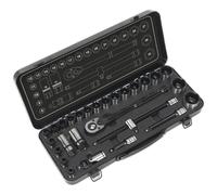 Sealey Ak7972 Socket Set 28Pc 1/2In Sq Drive 6Pt Walldrive Metric Black Series