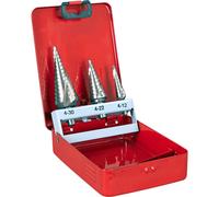 Sealey AK4743 HSS M2 Step Drill Bit Set 3pc Spiral Flute