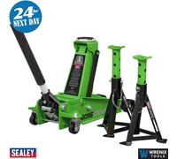 Sealey 3 Ton Hydraulic Garage Jack Set Axle Stands Green - 3015CXHV
