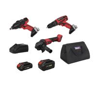 Sealey Cp20Vcombo1Eu 3 X Sv20 Cordless Power Tool Kit 20V Euro Plug 2 Batteries