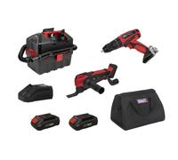Sealey Cp20Vcombo5Eu 3 X Sv20 Cordless Power Tool Vac Kit 20V Euro Plug 2 Batteries