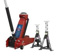 Sealey 3000CXDCOMBO1 Trolley Jack 3 Tonne & Axle Stands (Pair) 3 Tonne per