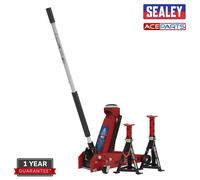 Sealey 3010CX 3 Tonne Ton Trolley Jack with Axle Stands Pair Red Car Van Lift