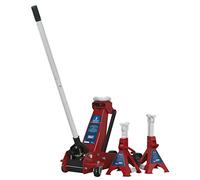 Sealey Trolley Jack 3 Tonne Standard Chassis with Axle Stands (Pair) 3tonne Capacity per Stand