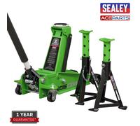 Sealey Trolley Jack 3tonne Super Rocket Lift & Axle Stands (Pair) 3tonne Capacity per Stand-Hi-Vis 3015CXHV