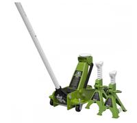 Sealey 3015CXHV Trolley Jack 3 Tonne With Super Rocket Lift & Axle Stands (Pair) 3 Tonne Capacity Per Stand-Hi-Vis
