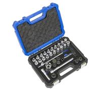 Sealey 33pc Master Oil Drain Plug Removal Kit, 3/8"Sq Drive, T-Handle Drain Plug Key - AK758
