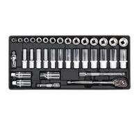 Sealey 35 Piece 3/8" Drive Slim Ratchet Socket Set Metric in Module Tray 3/8"