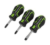 Sealey 3pc GripMAX® Stubby Screwdriver Set - Hi-Vis Green - AK4328HV