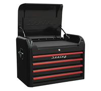 1x Sealey Topchest 4 Drawer Retro Style Black With Red Anodised Drawer Pulls