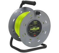 Sealey BCR50G 50m Cable Reel with Thermal Trip 4 x 230V - Hi-Vis Green