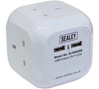 Sealey 4 Way Mains Extension Cube and USB Sockets 240v 1.4m