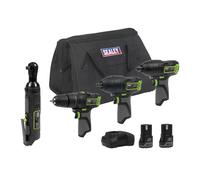 Sealey 4 X Sv10.8 Series Cordless Power Tool Kit 10.8V - 2 Batteries & Euro Plug