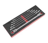Sealey AK63832 Flexi-Head Double End Ratchet Ring Spanner Set 6Pc Extra-Long Metric