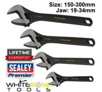 Sealey Adjustable Wrench Set 4pc 150-300mm Jaw Capacity 19-34mm Pipe Premier