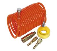 Sealey AHK03 Air Hose Kit 5mtr x 5mm PU Coiled with Connectors