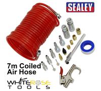 Sealey Air Blow Gun Kit 19pc 7m Coiled Air Hose Quick Couplers 1/4" BSP PCL