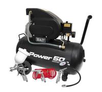 Sealey Air Compressor 50L Direct Drive 2Hp With 4Pc Air Accessory Kit Sac5020Apk