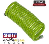 Sealey Air Hose Hi-Vis Green 5m x Ø5mm Coiled With 1/4" Female Couplers Recoil