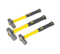 SEALEY AK2031 Ball Pein Hammer Set Steel Heads with Fibreglass Shafts 3 Pieces