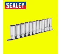 Sealey AK2744 Deep Sockets with Lock-On™ technology 3/8" Dr 8mm - 19mm on Rail