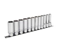 Sealey AK2744 Deep Sockets with Lock-On™ technology 3/8" Dr 8mm - 19mm on Rail