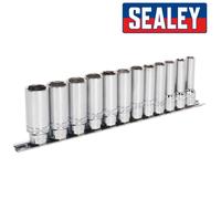 Sealey AK2744 Deep Sockets with Lock-On™ technology 3/8" Dr 8mm - 19mm on Rail