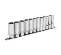 Sealey AK2744 Deep Sockets with Lock-On™ technology 3/8" Dr 8mm - 19mm on Rail