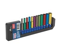 Sealey Ak282D Multi-Coloured Socket Set 12Pc 1/4In Sq Dr 6Pt Deep Metric
