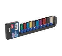 Sealey Ak285 Multi-Coloured Socket Set 10Pc 3/8Sq Drive 6Pt Walldrive Metric