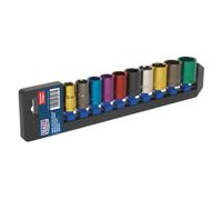 Sealey Multi-coloured Socket Set10 Piece 1/2" Square Drive WallDrive Metric