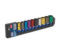 Sealey Ak288 Multi-Coloured Socket Set 10Pc 1/2Sq Drive 6Pt Walldrive Metric