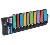 Sealey Ak288D Multi-Coloured Socket Set 10Pc 1/2In Sq Drive 6Pt Deep Metric