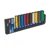 Sealey WallDrive Multi-Coloured Socket Set 10 Piece 1/2" Drive 6pt Deep Metric