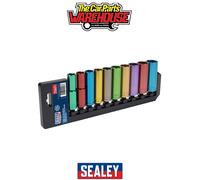 Sealey WallDrive Multi-Coloured Socket Set 10 Piece 1/2" Drive 6pt Deep Metric